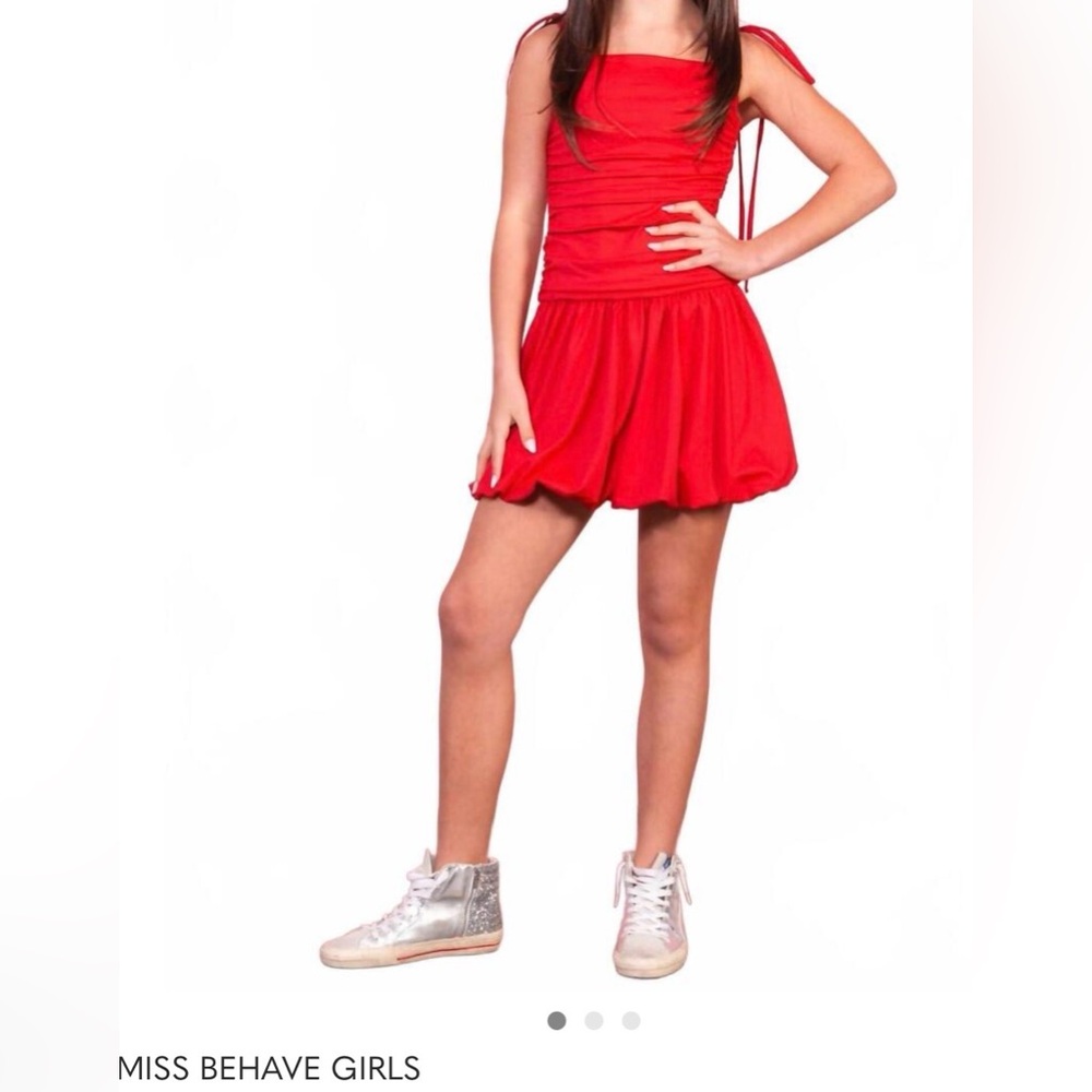 Miss Behave Red Ruched Bubble Hem Mini Dress